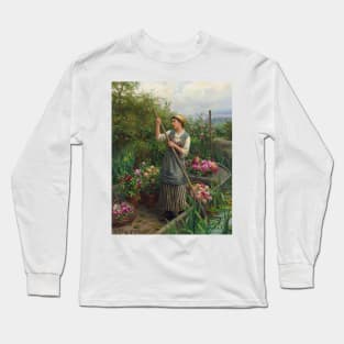 Gathering Flowers Along The River by Daniel Ridgway Knight Long Sleeve T-Shirt